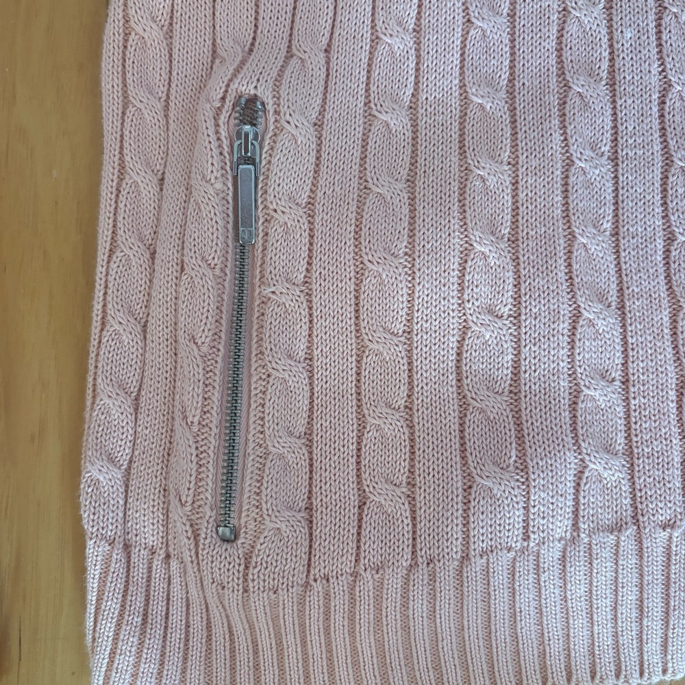 Lauren Ralph Lauren Pink Cable Knit Full Zip Sweater Silver Crest Logo Sz M - Picture 5 of 11
